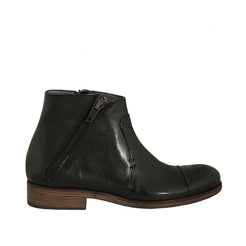 Men s ankle boot with double zipper in black leather