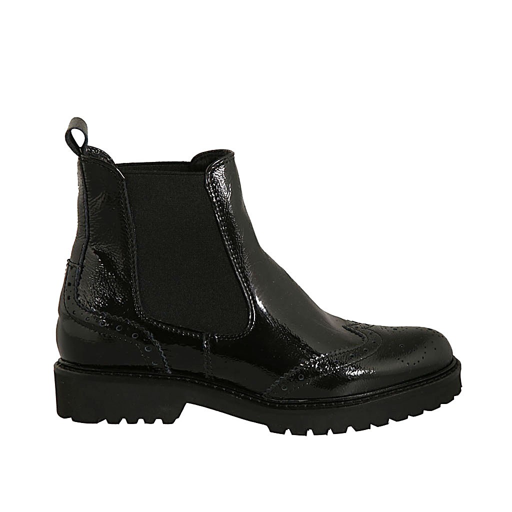 black patent chelsea ankle boots