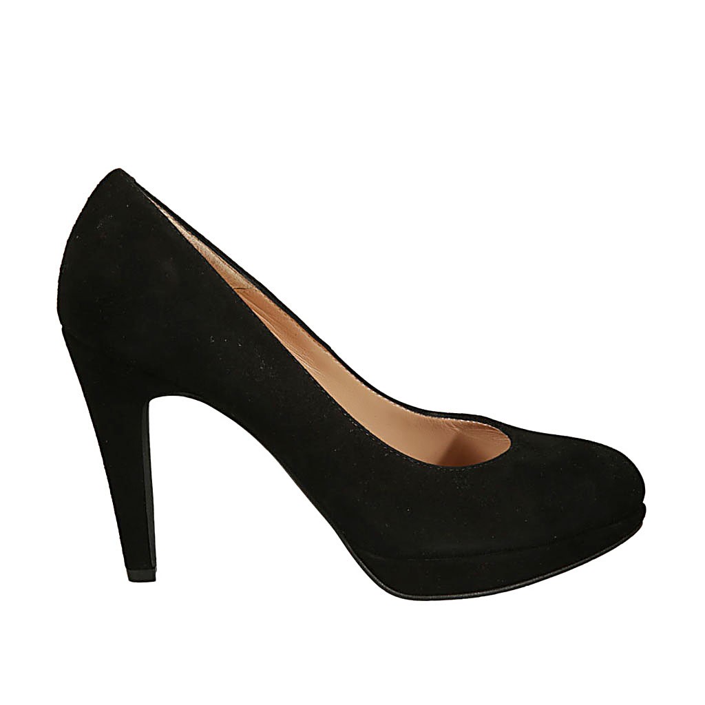 Zapato de salon para mujer en gamuza negra con plataforma y tacon 9