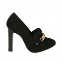 Woman's platform shoe with fringes and chain in black suede heel 10 - Available sizes:  31, 42