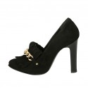 Chaussure fermée pour femmes avec franges et chaîne en daim noir talon 10 - Pointures disponibles:  42