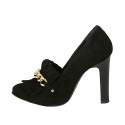 Zapato cerrado para mujer con flecos y cadena en gamuza negra tacon 10 - Tallas disponibles:  31, 42