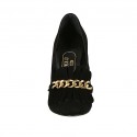 Chaussure fermée pour femmes avec franges et chaîne en daim noir talon 10 - Pointures disponibles:  31, 42