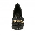 Zapato cerrado para mujer con flecos y cadena en piel negra tacon 10 - Tallas disponibles:  31