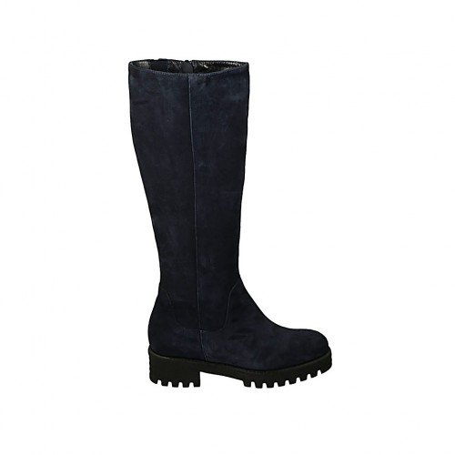 blue suede heeled boots
