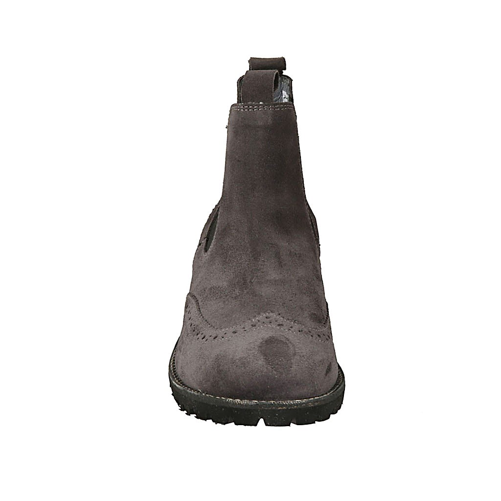 Men's ankle boot with elastic bands and wingtip in grey suede