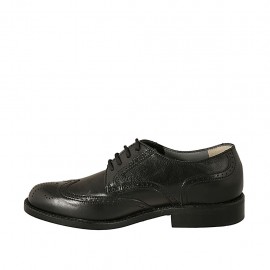 Men's elegant laced derby shoe in black leather with Brogue pattern  - Available sizes:  36, 38, 50 2