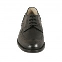 Zapato derby elegante para hombre en piel de color negro con cordones y decoracion Brogue - Tallas disponibles:  36, 38, 50