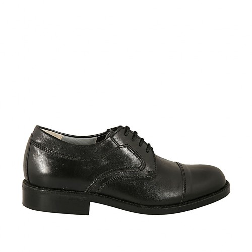 Zapato derby con cordones para hombres con puntera en piel negra - Tallas disponibles:  36, 37, 38, 50