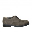 Zapato para hombre con cordones en piel nubuk gris - Tallas disponibles:  46, 47