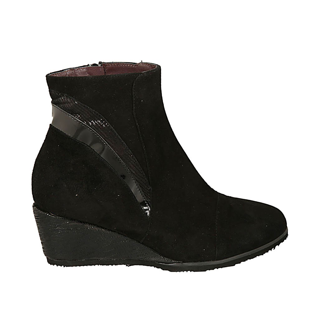 black patent wedge ankle boots