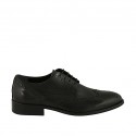 Men's laced elegant derby shoe in black leather with Brogue pattern - Available sizes:  36, 50