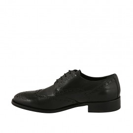 Men's laced elegant derby shoe in black leather with Brogue pattern - Available sizes:  36, 50 2