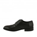 Men's laced elegant derby shoe in black leather with Brogue pattern - Available sizes:  36, 50