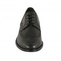 Chaussure élégant derby à lacets pour hommes en cuir noir avec decoration Brogue - Pointures disponibles:  36, 47, 50