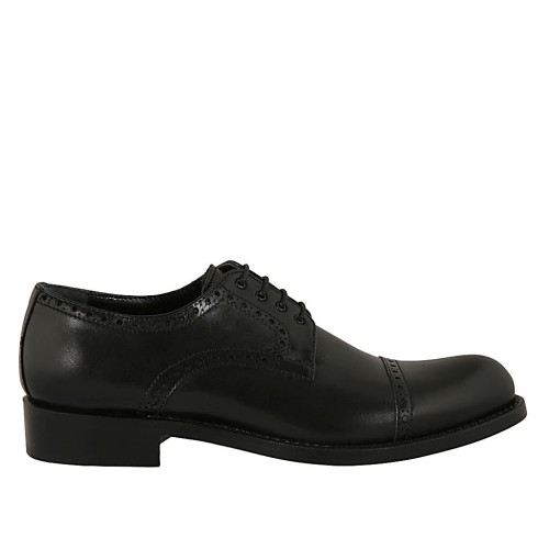 Men's derby shoe with laces and captoe in black leather - Available sizes:  38
