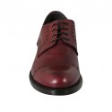Man's laced derby shoe with floral captoe in maroon leather - Available sizes:  46, 48, 50
