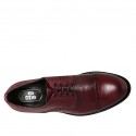 Man's laced derby shoe with floral captoe in maroon leather - Available sizes:  46, 48, 50