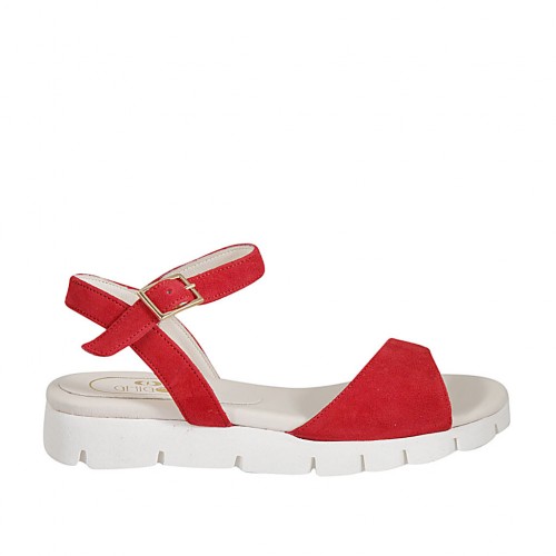 red suede wedge sandals