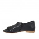 Zapato abierto con cremallera para mujer en piel negra tacon 1 - Tallas disponibles:  33, 42