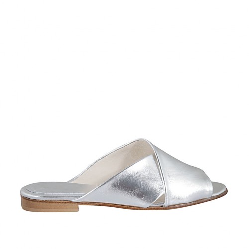 Woman's open mules in silver laminated leather heel 1 - Available sizes:  42