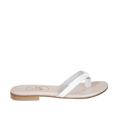Woman's thong mules in white leather heel 1 - Available sizes:  42, 43