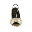 Sandalia para mujer con hebilla y elastico en piel laminada platino tacon 8 - Tallas disponibles:  31, 42, 43