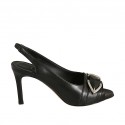 Sandalo da donna con fibbia ed elastico in pelle nera tacco 8 - Misure disponibili: 31, 32, 34, 42