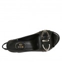 Woman's sandal with elastic and buckle in black leather heel 8 - Available sizes:  31, 32, 34, 42