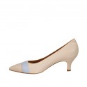 Zapato de salón puntiagudo para mujer en piel color desnudo y azul claro tacon 5 - Tallas disponibles:  32