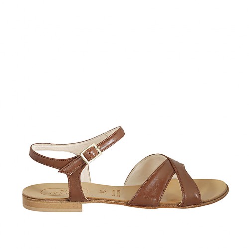 Sandale pour femmes avec courroie en cuir de couleur marron talon 1 - Pointures disponibles:  33