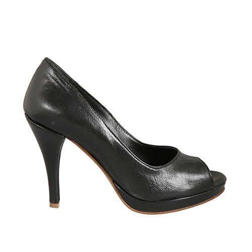 Escarpin à bout ouvert pour femmes avec plateau en cuir noir talon 9 - Pointures disponibles:  32