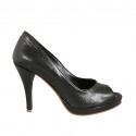 Zapato de salon abierto en punta para mujer con plataforma en piel negra tacon 9 - Tallas disponibles:  32