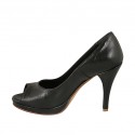 Woman's open toe pump with platform in black leather heel 9 - Available sizes:  32