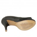 Zapato de salon abierto en punta para mujer con plataforma en piel negra tacon 9 - Tallas disponibles:  32