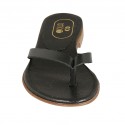 Woman's thong mules in black leather heel 1 - Available sizes:  42