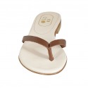 Woman's thong mules in cognac brown leather heel 1 - Available sizes:  42