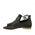 Chaussure ouverte à lacets pour femmes en cuir noir talon 1 - Pointures disponibles:  33