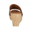 Woman's open mules in tan pierced leather with platform and wedge heel 7 - Available sizes:  42