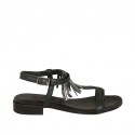 Sandale entredoigt avec courroie pour femmes en cuir noir avec franges gris acier talon 2 - Pointures disponibles:  33, 43