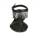 Woman's thong sandal with strap in black leather with steel grey fringes heel 2 - Available sizes:  33, 43