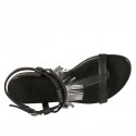 Sandale entredoigt avec courroie pour femmes en cuir noir avec franges gris acier talon 2 - Pointures disponibles:  33