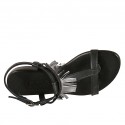 Sandale entredoigt avec courroie pour femmes en cuir noir avec franges gris acier talon 2 - Pointures disponibles:  33, 43