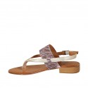 Woman's flip-flop sandal in platinum laminated leather and striped printed suede heel 2 - Available sizes:  42
