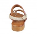 Woman's flip-flop sandal in platinum laminated leather and striped printed suede heel 2 - Available sizes:  42