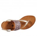 Woman's flip-flop sandal in platinum laminated leather and striped printed suede heel 2 - Available sizes:  42