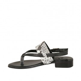 Woman's flip-flop sandal in black leather and printed leather heel 2 - Available sizes:  42 2
