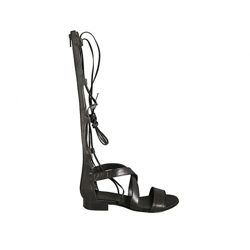 Zapato abierto estilo gladiador para mujer con cremallera y cordones en piel negra tacon 2 - Tallas disponibles:  34