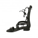 Chaussure spartiates ouvert pour femmes avec fermeture éclair et lacets en cuir imprimé noir talon 2 - Pointures disponibles:  33