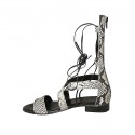 Woman's gladiator open shoe with zipper and laces in black and white printed leather heel 2 - Available sizes:  33